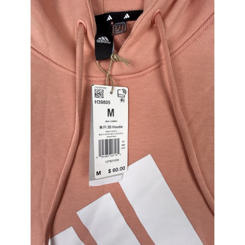 New adidas Mens Sportswear Future Icons 3-Stripes Hoodie Sz Medium Ambient Blush - Picture 5 of 9